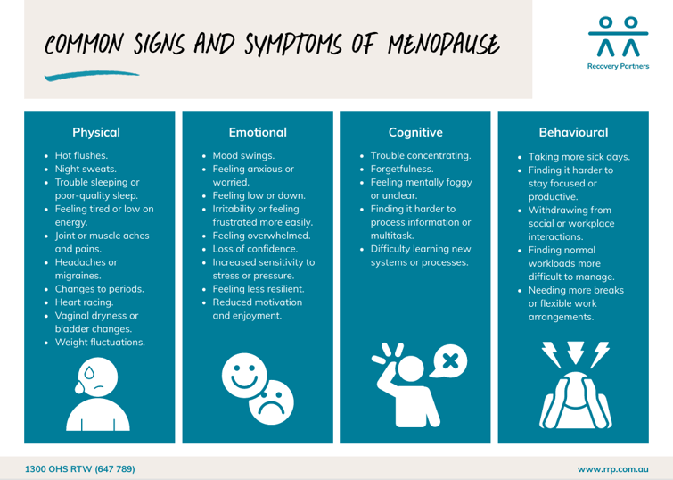 Common Signs and Symptoms of Menopause Factsheet