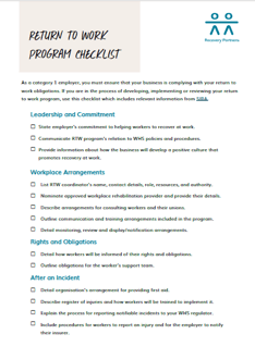 Return To Work Program Examples Return to Work Program Checklist